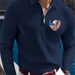 Men's Long Sleeve Polo Shirt with Eagle Design