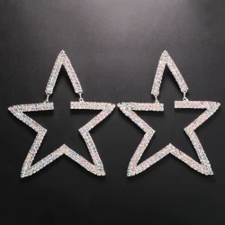 Large Pentagram Crystal Drop Earrings for Women