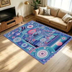 Cosmic Floral Art Teapot Printed Floor Rug