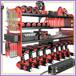 Heavy Duty Wall Mounted Tool Organizer with Charging Station